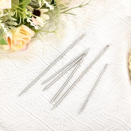 uxcell 6 Pcs Large Eye Sewing Needles, 9.84 Inch 2.3mm Steel Embroidery Thread Needle Sewing Big Eye Needle Knitting Needles for Hand Sewing Art Crafts, Silver - size: 250mm, 2.3mm