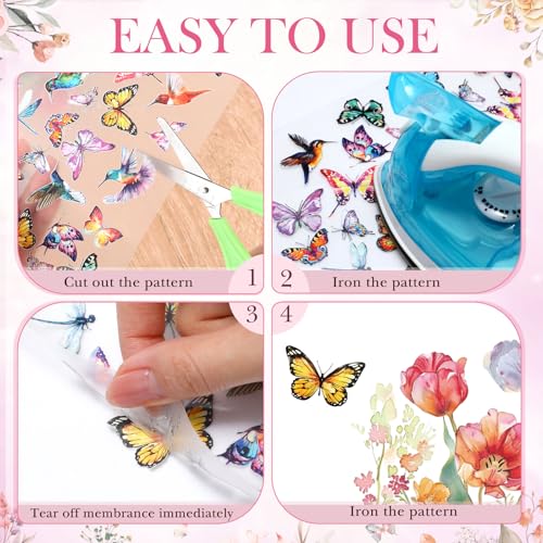 Fainne 12 Sheets Iron on Transfers, Pink Flower Decals - style: Pink