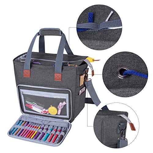 LUXJA Large Knitting Bag with Shoulder Straps, Gray - color: Gray, size: Large