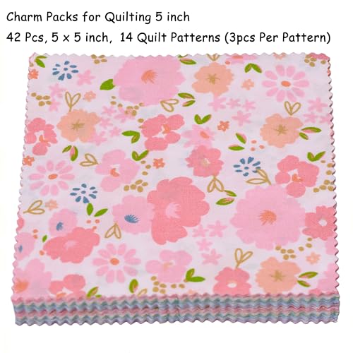 Nodsaw 42pcs 5x5 Fabric Squares, Soft Baby Charm Pack for Quilting 5 inch - color: Pastel Fabric