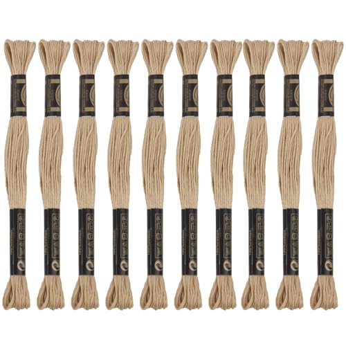 12 Skeins Embroidery Cotton Floss of 9yds for DIY Embroidery, Cream - color: Cream