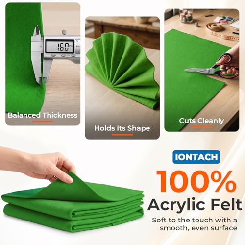 IONTACH 18" X 18" Soft Felt Sheets 1.6mm Thick (2 Packs, Green) - color: Green