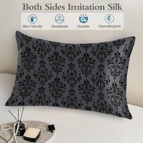Satin Pillowcase for Hair and Skin Retro Black Damask Dark Purple Super Soft and Cooling Similar to Silk Pillow Case 1 Pack with Hidden Zipper Silky Soft Zippered Satin Pillowcase20 x30 - color: Retro Black Damask Dark Purple