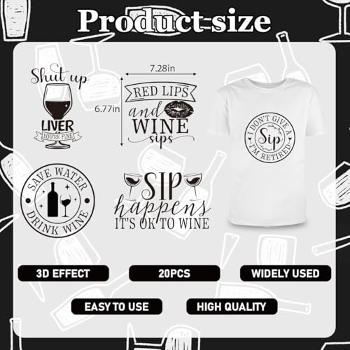 Dtf Transfers Ready to Press - 20Pcs Funny Wine Quote Iron on Transfers for Tshirts Wine Lover Iron on Decals Sassy Wine Sarcasm Heat Transfer Vinyl Stickers for Clothing Pillows Bag DIY Crafts - color: Funny Wine