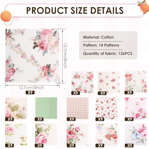 126 Pcs Charm Pack for Quilting 5 inch, 100% Cotton Fabric Square Pre Cut Quilted Fabric Floral Patchwork for Sewing DIY Craft Project Blanket Making Assorted (Floral) - color: Floral