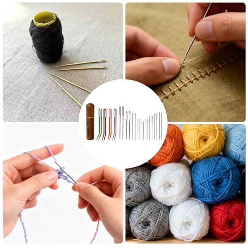 KaiserNgu 26PCS Yarn Needles, Large Eye Tapestry Needles for Crochet Repair, Blunt and Sharp Darning Needles with Solid Wood Case