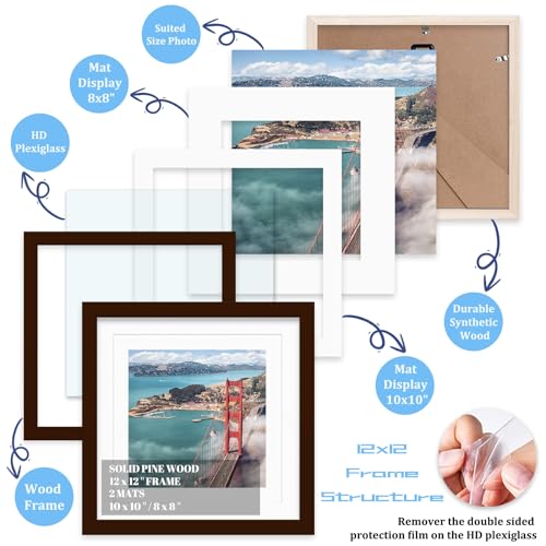 12x12 Wood Picture Frames for Wall Hanging or Tabletop,Diamond Painting Frame Baby Scan Picture Frames with 2 Mats Display 8x8 or 10x10 for Family Walls Decoration,Anniversary,Wedding,Christmas(Brown) - color: Brown, size: 12x12 inch