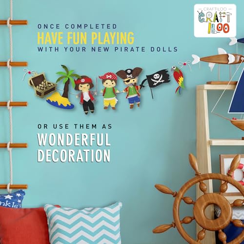 Pirates Sewing Kit for Kids Ages 8-12 - Pre-Cut Felt Pillow Plush Craft - color: Pirates Sewing Kit