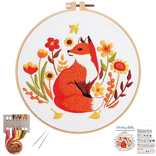 Louise Maelys Autumn Fox Embroidery Kit for Beginners Floral Craft - color: kit-21