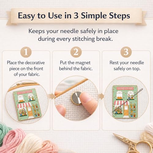 Magnetic Needle Minder, Needle Minder for Cross Stitch Embroidery Sewing, Cute Funny Needleminder Needle Holder, Strong Magnet Needle Nanny, Gift for Women Stitch Lovers, (Flower Shop) - color: Flower shop