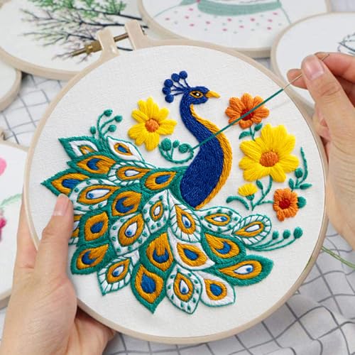 Louise Maelys Embroidery Kit for Beginners Peacock Floral DIY for Adults - color: Peacock Flower