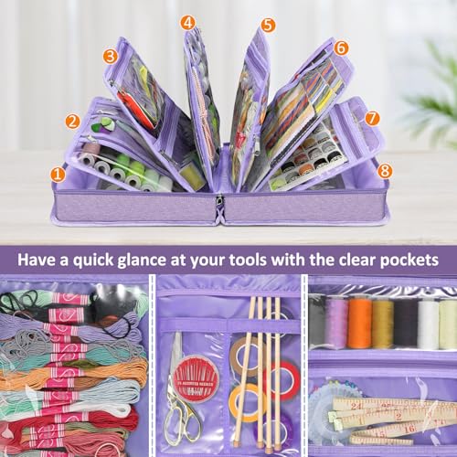 FINPAC Sewing and Craft Supplies Storage Tote Bag with Clear Pockets - color: Lavender