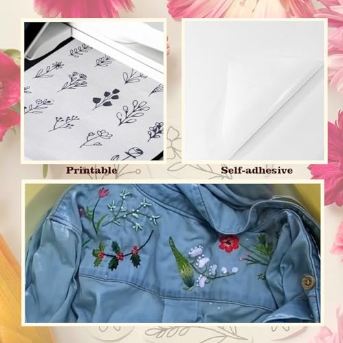 Karpoulra 6 Sheets 8.5"x11" Sticky Water Soluble Embroidery Stabilizer, Dissolvable Printable Self Adhesive Wash Away Stabilizer for Print or Draw Patterns Hand Machine Embroidery