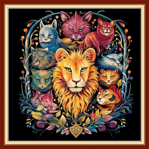 Foxdiviy Stamped Cross Stitch Kits Full Range of Embroidery Needlework Starter Kits for Beginners Adults 11CT Embroidery Patterns Art Crafts DIY Needlepoint Kits-Animal Kingdom 18x18 inch - color: Stamped Set 13