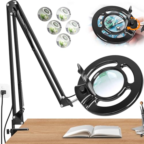 2200 Lumens Magnifying Lamp with Light, 10X Real Glass Lens - color: Black