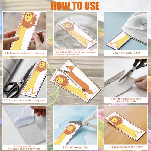 FREEBLOSS 6 Set Cross Stitch Bookmark Kits Stamped Cross Stitch Kit 11CT Embroidery Kit with Instructions for Adults Beginners Creative Animals Pattern, 20x6cm/8x2.4inch - style: Long bodied animals