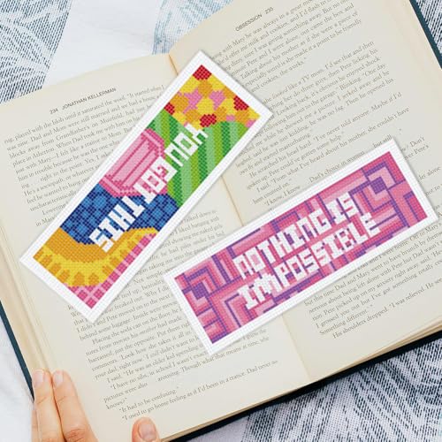 INFUNLY 6PCS Motivational Words Cross Stitch Bookmark Kit for Adults Inspirational Cross Stitch Kits DIY Crossstitch Kits Texts Stamped Embroidery Bookmark Kit with Instructions for Book Lovers - style: Inspirational Words