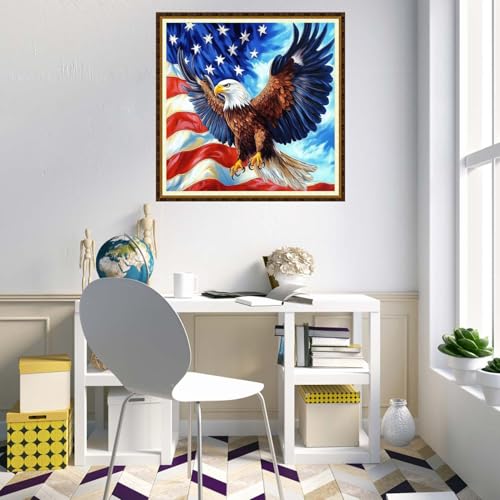 Redxing Counted Cross Stitch Kit for Beginners,Unprinted Needlepoint Kits for Beginners Cross Stitching Embroidery Kit 11CT Stitches kit-Flying Eagle Flag 18x18 inch - color: KitColors07