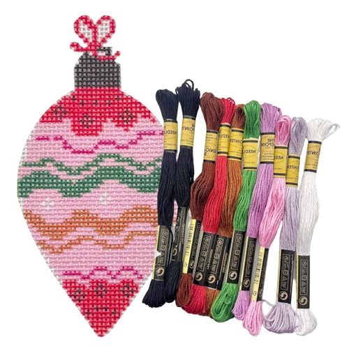 Howie's Needlepoint Christmas Needlepoint Kits, 18CT Printed Embroidery Pattern Starter Kits, Stamped Patterns Canvas Kits(Christmas Ball-Colored 6,4x2.5inch) - color: Christmas Ball-Colored 6