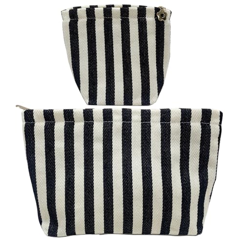 getgto 2 Pcs Makeup Bags, Large Cosmetic Bag Travel Toiletry Bag - color: Black and white stripe