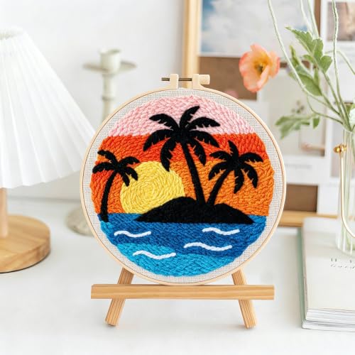 Punch Needle Kit Beginners Beach Landscape Embroidery Kit DIY Craft Lovers - color: Beach
