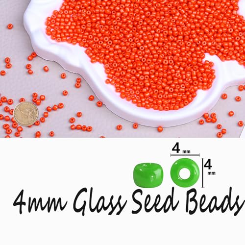 Legefo 4mm Glass Seed Beads Bulk, Orange 6/0 Small Mini Pony Seed Beads, Tiny Round Craft Bead for Bracelet Necklace Wrist Jewelry Making Beading Weaving DIY Crafts Supplies, 1000pcs - color: Orange
