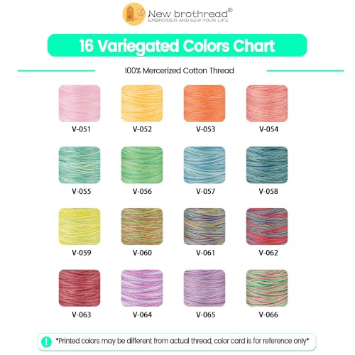 New brothread Multi-Purpose Mercerized Cotton Thread 16 Variegated Colors - color: 16 Variegated Colors