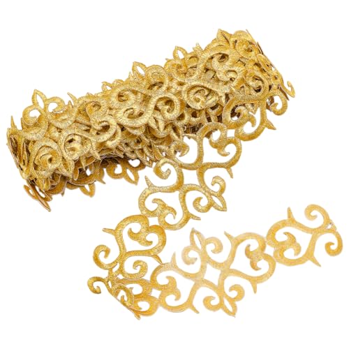 NBEADS About 5.2 Yards Gold Embroidery Polyester Ribbons, 3" Wide Adhesive Cloud Lace Trim Iron on Metallic Flower Lace for Sewing Costumes Gowns Home Decor Garment Accessories - color: Golden Ribbons
