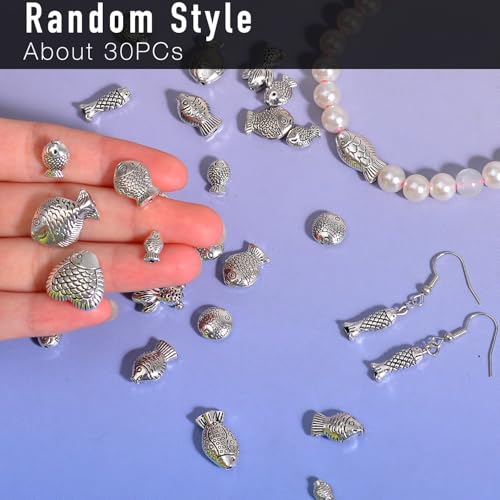 stino Silver Metal Spacer Beads for Jewelry Making, Heart Butterfly Flower Fish Beads for Bracelet Necklace Earrings,Jewelry Findings & Supplies, 50g (Fish (30PCs)) - color: Fish (30PCs)