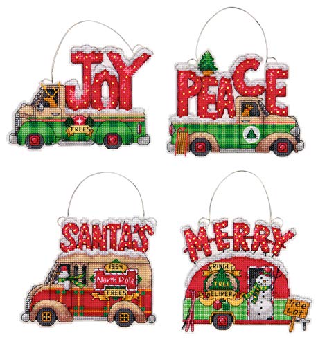 Dimensions Holiday Truck Ornaments Counted Cross Stitch Kit, Set of 4 - color: Holiday Truck