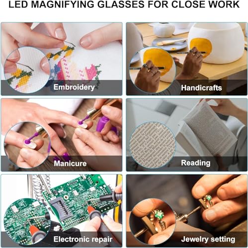 OKH 160% Bright LED Readers Glasses Lighted led Magnifying Eyewear Strong Magnifying Glasses with Light for Close Work Reading
