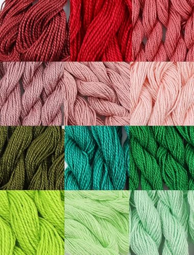 KCS 328 Yards(300 Meters) Mercerized Pearl Cotton Crochet Needlepoint Thread,Size 5, 12 skeins,Mixed Color 08 - color: 12color08, size: 12 skeins