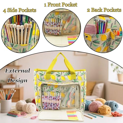 Knitting Bags and Totes Organizers Large Crochet Bag(Yellow Lemon) - color: Yellow Lemon