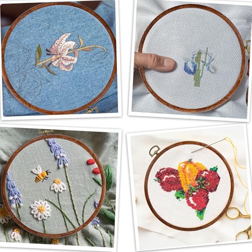 Oqqlin 15 Pcs Round Embroidery Hoops, 6 Inch Imitation Wood Cross Stitch Hoop Ring Round Rubber Embroidery Frame Hoop for Sewing, DIY Craft, Hanging Ornaments - size: 6 inch
