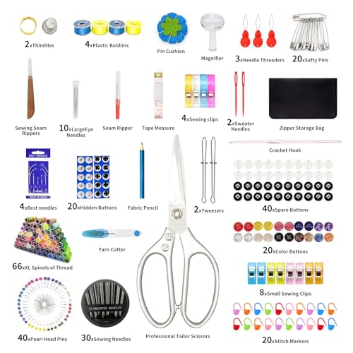 66 Color Sewing Kit for Adults,305 Pcs Portable Needle and Thread Kit