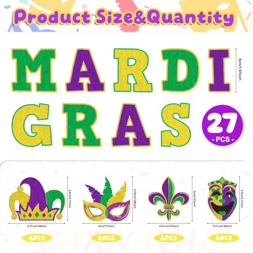 Cinrobiye 51pcs Carnival Chenille Letter Iron on Patches Self Adhesive Gras Sew on Letter Fleur De Lis Embroidered Applique Patches for DIY Carnival Clothing Bags Craft Decor - style: carnival