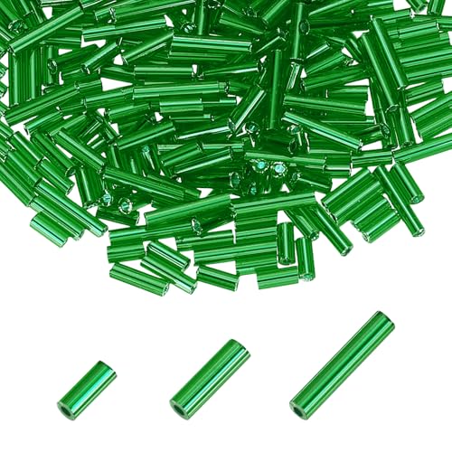 MECCANIXITY 2000pcs Glass Bugle Beads 4/6/9mm Long Tube Cylinder Beads - color: Dark Green
