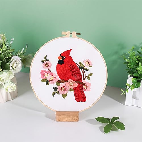 Louise Maelys Cardinal Embroidery Kits for Beginners with Flower Pattern - color: kit-23