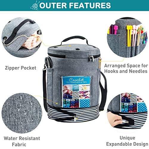 MYBAGZING Expandable Crochet Bag Organizer w/Yarn Grommets& Zipper Closure - color: Grey-Ⅱ, size: Medium-Zipper Closure