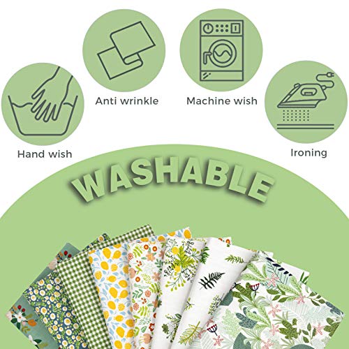 Aubliss 8pcs Fat Quarter Fabric Bundles 20'' x 20'' Cotton Craft Fabric - color: Green Floral