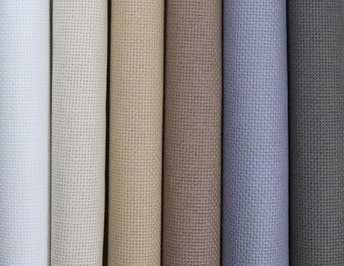 KCS 6 pc of 15" x 18" (38cmx45cm) Counted Cotton Aida Cloth Cross Stitch Fabric Rolled Box (16CT-F) - color: 16ct-f