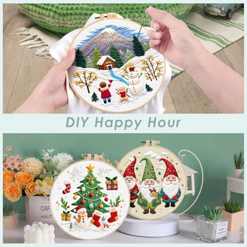ERKOON Embroidery Kit for Beginners, 5 Sets Christmas Cross Stitch Set for Adults Include Embroidery Cloth Hoops Threads for Craft Lover Hand Stitch with Skill Techniques (Christmas#2) - color: Christmas#2