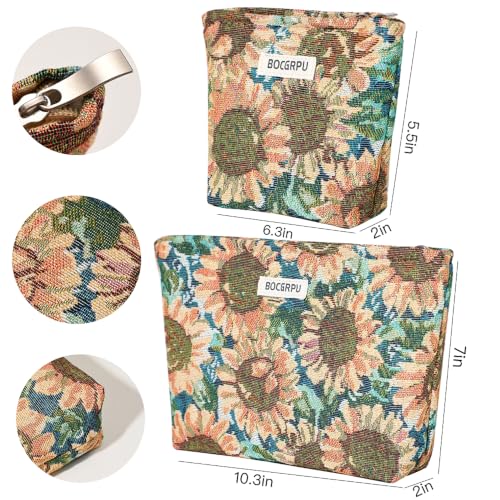 Large Storage Capacity Toiletry Bag Oil Painting Sunflower Make up Pouch - color: Sunflower Oil Painting