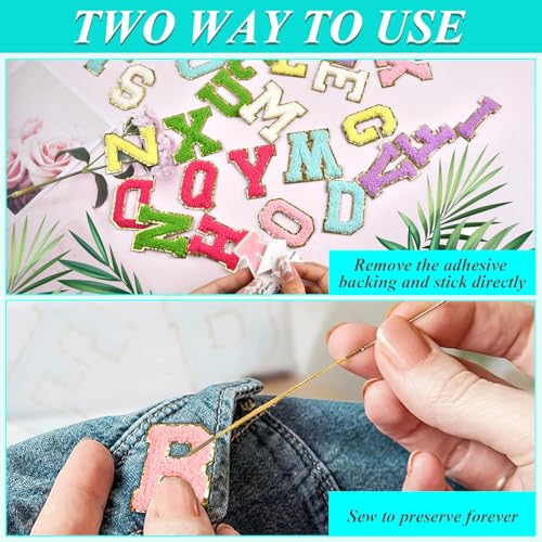 Supkiir 156Pcs Chenille Letter Patches, Self Adhesive Varsity Letter Patches, Colorful Embroidered Trimmed Iron on Letters Preppy Felt Letters Alphabet Patches for Clothing DIY Repairing Craft Fabric