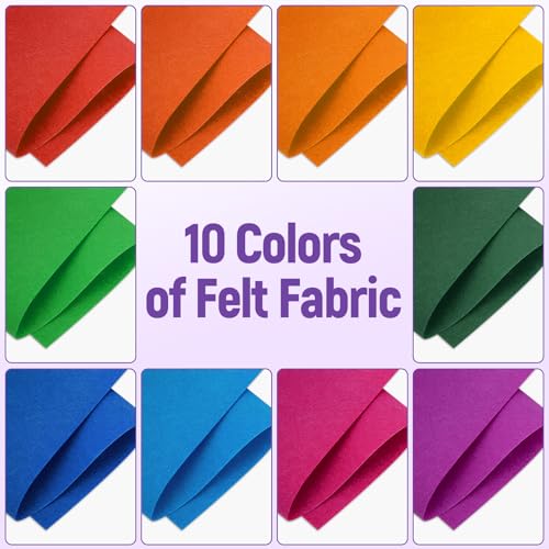 10 Sheets Felt Fabric for Crafts, 8x20 Inch 1.4mm Thick (Rainbow) - color: Rainbow