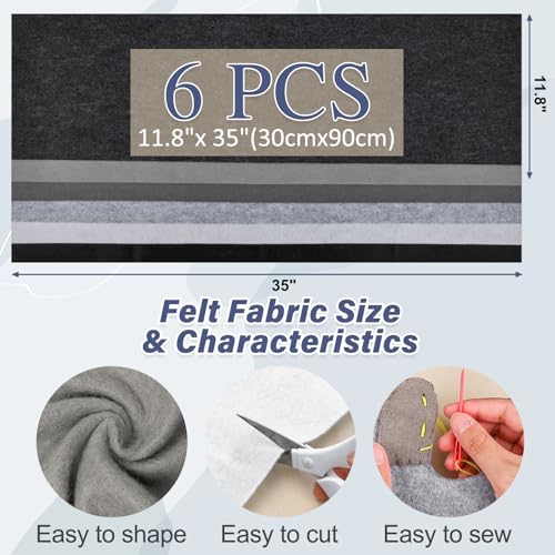 XSEINO 6 Rolls 12"x35" Large Felt Sheets(5.8Yds Total), 1.4mm Thick Nonwoven Fabric for Sewing, 6 Earth Tone Colors, Bulk DIY Craft Supplies for Bags, Garland, Decor - color: Black & White Series