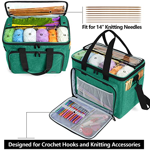 Teamoy Knitting Bag, Yarn Storage Organizer Crochet Bag Tote, Green - color: Green