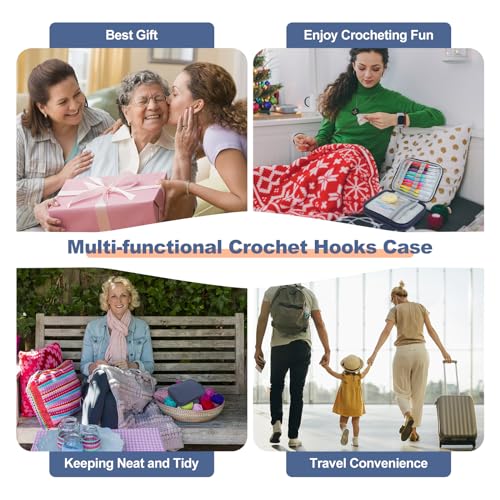 Katech Crochet Hooks Case - Portable Travel Crochets Storage Case Blue - color: Blue