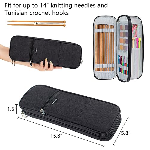 MYBAGZING Knitting Needle Case 14" Organizer for Straight &Circular Needles - color: Black, size: Fits up to 14 inches