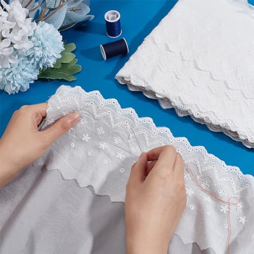 MAYJOYDIY 15yards 5.1inch Wide White Flower Cotton Eyelet Lace Ribbon Wavy Edged Floral Embroidery Eyelet Sewing Trim Ruffle Lace Trim for Dress Pillow Dolls Pets Clothes Bag Sewing - color: 15yards Wide White Flower